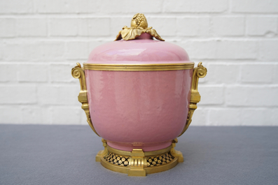 A gilt bronze-mounted monochrome pink bowl and cover, Samson, Paris, 19th C.